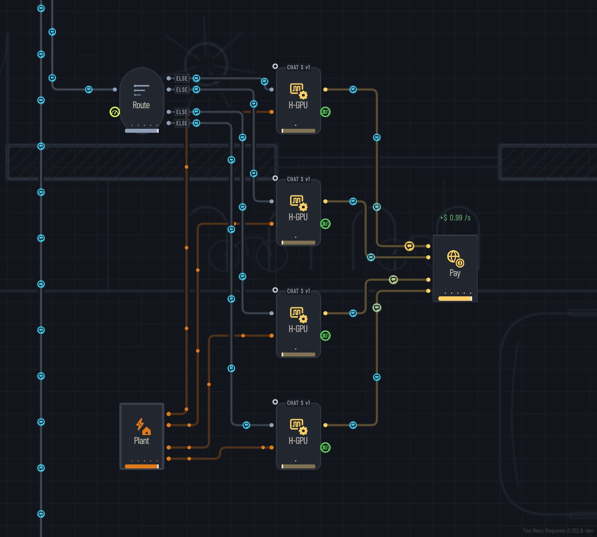 A Power Plant wired to four H-Class pools
